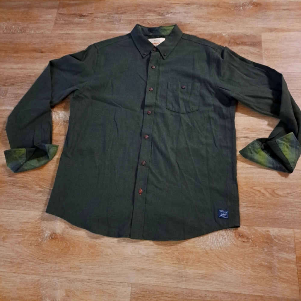 Weatherproof Vintage Green Button Down Fleece Dress Shirt Men's Large